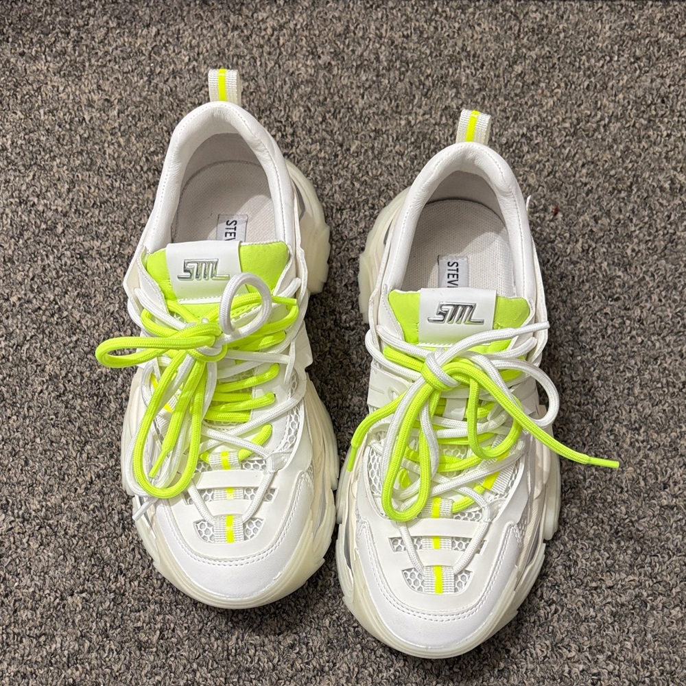 Steve Madden White and Neon Green Athletic Shoes